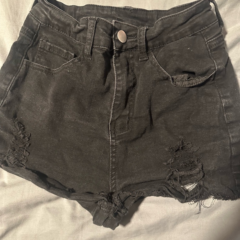 SHEIN Black Ripped Jean Shorts